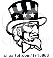 Poster, Art Print Of Head Of American Symbol Uncle Sam Mascot Black And White