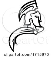 Poster, Art Print Of Bust Of Trojan Warrior Side View Mascot Black And White