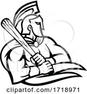 Poster, Art Print Of Spartan Or Trojan Warrior With Baseball Bat Batting Mascot Black And White