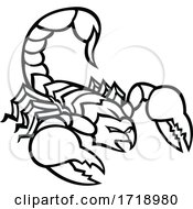 Poster, Art Print Of Scorpion With Stinger About To Attack Mascot Black And White