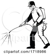 Poster, Art Print Of Pest Control Exterminator Spraying Chemical Disinfectant Pesticide Retro Black And White