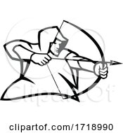 Medieval Archer Shooting A Bow And Arrow Mascot Black And White by patrimonio