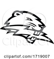 Poster, Art Print Of North American Beaver Biting Lightning Bolt Mascot Black And White