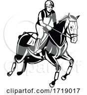 Poster, Art Print Of Equestrian Riding Horse Show Jumping Or Stadium Jumping Retro Black And White
