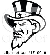 Poster, Art Print Of Head Of American Uncle Sam Wearing Usa Top Hat Mascot Black And White