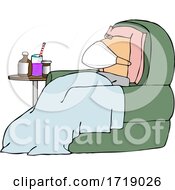 Cartoon Sick Man Wearing A Mask And Resting In A Chair