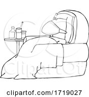 Cartoon Black And White Sick Man Wearing A Mask And Resting In A Chair