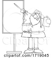 Cartoon Black And White Sauta Claus Talking And Pointing To A Board