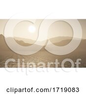 Poster, Art Print Of 3d Ocean Against A Mountain Landscape In Sepia Tones