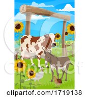 Turkey Cow And Donkey On A Farm