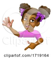 Poster, Art Print Of Black Girl Cartoon Child Kid Pointing Sign
