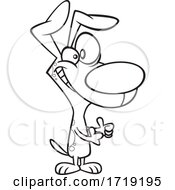 Cartoon Outline Pleased Dog Holding Two Thumbs Up