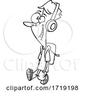 Poster, Art Print Of Cartoon Lineart Teen Guy Walking And Wearing Headphones