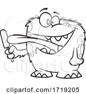 Cartoon Outline Monster Licking A Popsicle