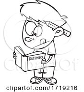 Cartoon Lineart Boy Using A Dictionary