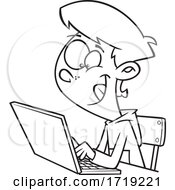 Poster, Art Print Of Cartoon Lineart Teen Boy Using A Laptop