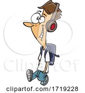 Cartoon Teen Guy Walking And Wearing Headphones