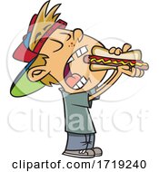 Cartoon Boy Taking A Big Bite Of A Hot Dog by toonaday
