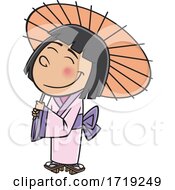 Cartoon Japanese Girl With A Parasol