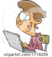 Cartoon Teen Boy Using A Laptop by toonaday