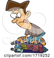 Poster, Art Print Of Cartoon Man Trying To Cram Luggage In A Suitcase