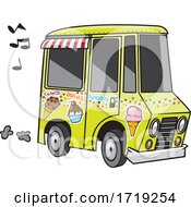 Cartoon Ice Cream Truck With Music Notes