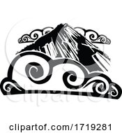 Poster, Art Print Of Black And White Woodcut Mountain And Clouds