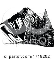 Poster, Art Print Of Black And White Woodcut Mountain And Trees