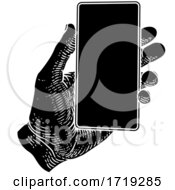 Poster, Art Print Of Hand Holding Mobile Phone Vintage Style