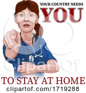 Doctor Nurse Woman Needs You Stay At Home Pointing