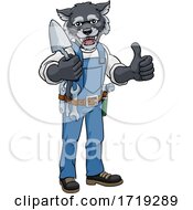 Poster, Art Print Of Wolf Bricklayer Builder Holding Trowel Tool