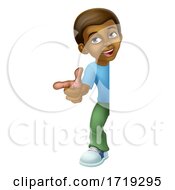 Black Boy Cartoon Child Kid Pointing Sign