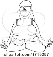 Poster, Art Print Of Cartoon Black And White Lady Doing Yoga And Wearing A Face Mask