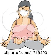Poster, Art Print Of Cartoon Woman Doing Yoga And Wearing A Face Mask