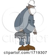 Poster, Art Print Of Cartoon Worker Wearing A Mask And Carrying A Lunch Pail