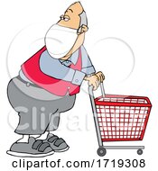 Poster, Art Print Of Cartoon Store Worker Wearing A Mask And Standing With A Cart