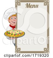 Poster, Art Print Of Pizza Chef Cook Cartoon Man Menu Sign Background