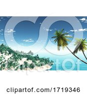 3D Tropical Island Landscape With Palm Trees