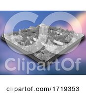 3D Isometric Landscape Of Grey Extruding Cubes On A Gradient Blur Background