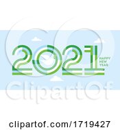 Poster, Art Print Of Happy New Year 2021 Elegant Striped Numbers And White Peace Dove With Olive Branch At Clear Blue Sky