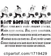 Poster, Art Print Of Black And White Kids Kickin Corona Virus With Safety Text