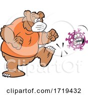 Poster, Art Print Of Grizzly Bear Mascot Wearing A Mask And Kicking Corona Virus