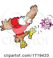 Poster, Art Print Of Bald Eagle Mascot Wearing A Mask And Kicking Corona Virus