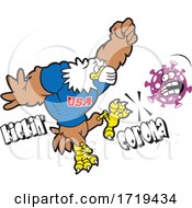 Poster, Art Print Of Bald Eagle Mascot Wearing A Mask And Kickin Corona Virus