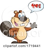 Poster, Art Print Of Cartoon Beaver Mascot Waving And Saying Yo
