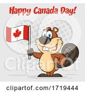 Cartoon Beaver Mascot Holding A Flag Under Happy Canada Day Text