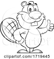 Poster, Art Print Of Cartoon Black And White Beaver Mascot Giving A Thumb Up