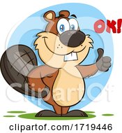 Poster, Art Print Of Cartoon Beaver Mascot Giving A Thumb Up With Ok Text