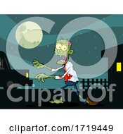 Poster, Art Print Of Cartoon Zombie Walking Near A House And Car