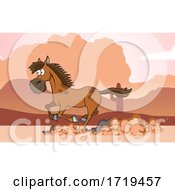 Poster, Art Print Of Cartoon Horse Running In A Desert